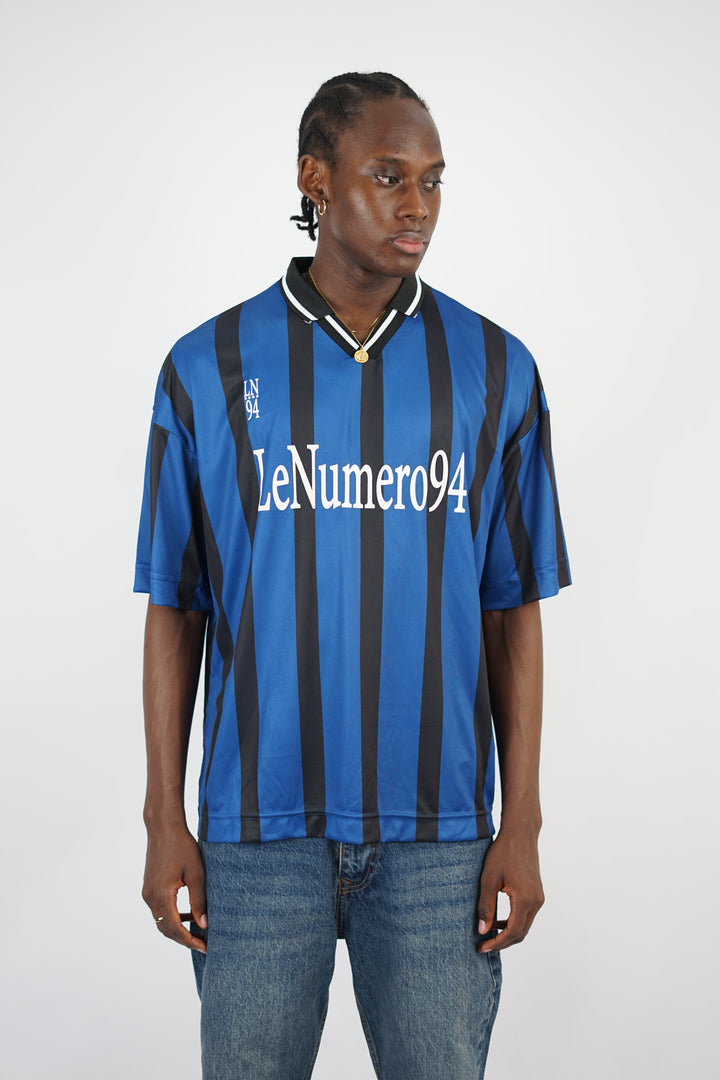 Vamos Numero Oversize Striped Jersey T-shirt in Indigo