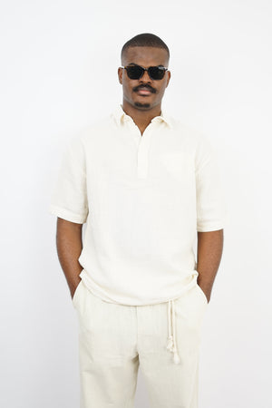 Giesto linen short sleeve shirt in off white