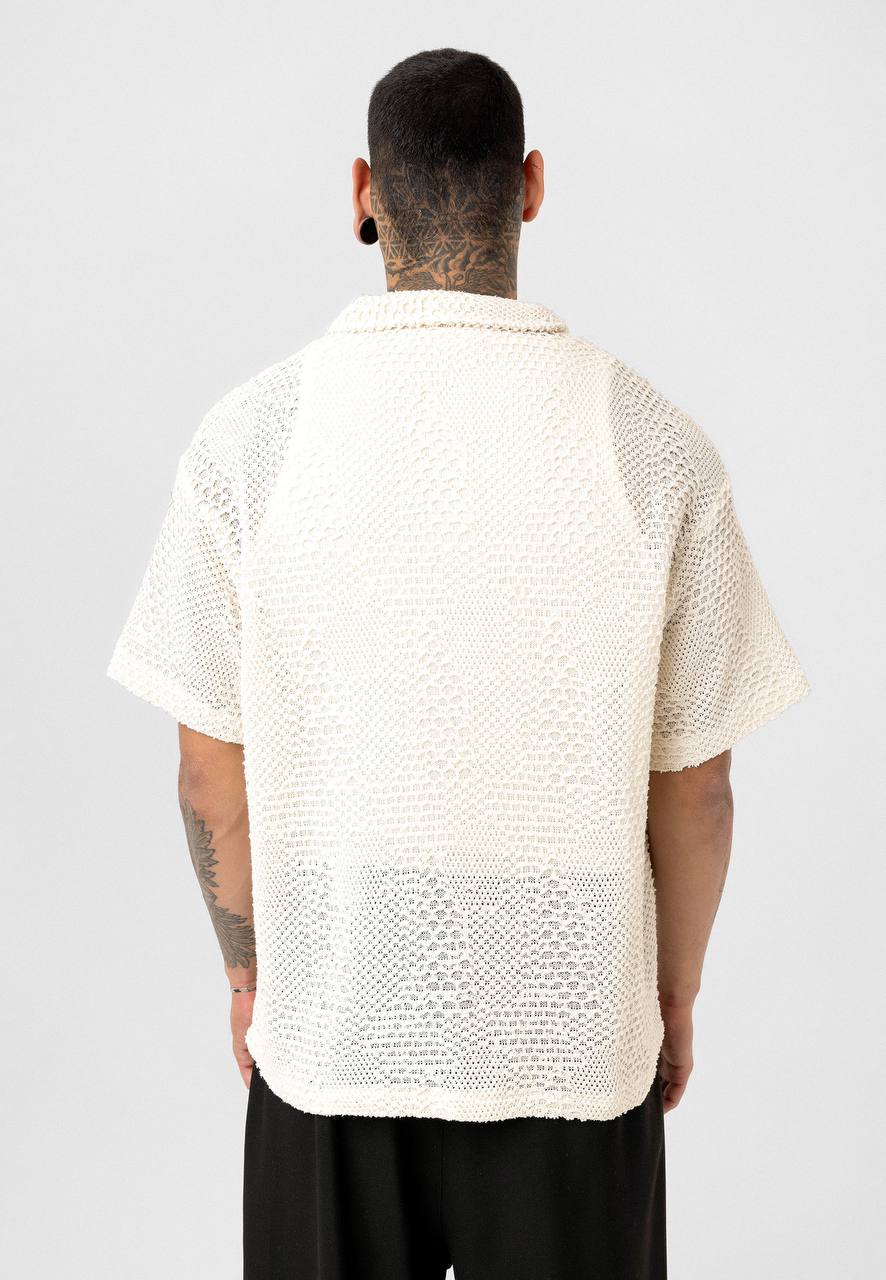 Essence of Life Crotchet Resort Shirt in Ecru