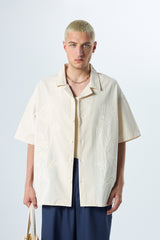 VAMOS FLORAL EMBROIDERED SHIRT IN BEIGE