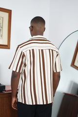 Massimo Cariño bar stripe revere shirt in brown