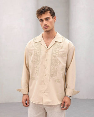 2morrow Floral Lace Panel Shirt in beige