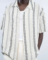 Giesto Striped oversized revere shirt in ecru/black