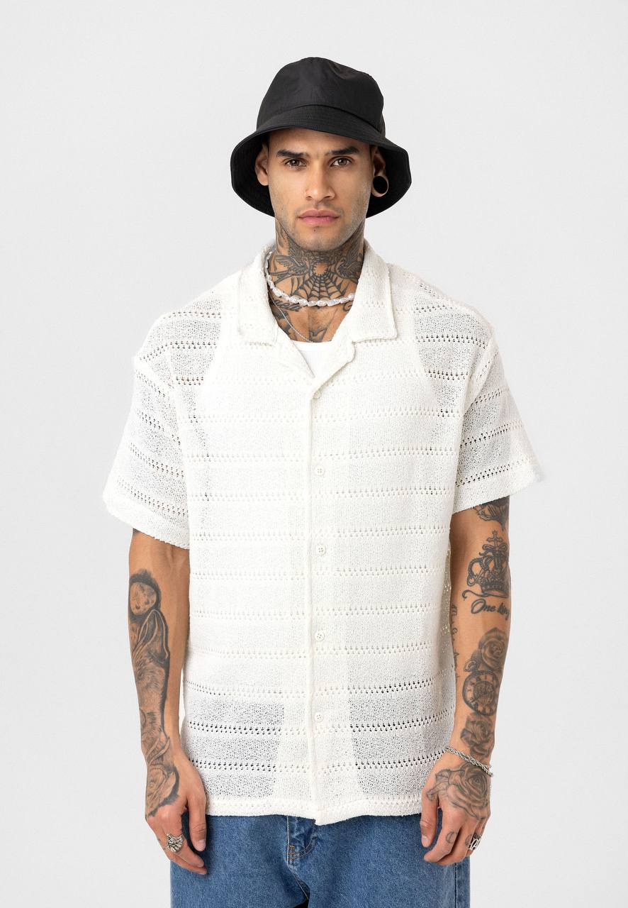 Essence of Life Cotton Popcorn Relaxed Shirt in White