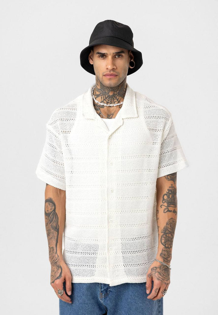 Essence of Life Cotton Popcorn Relaxed Shirt in White