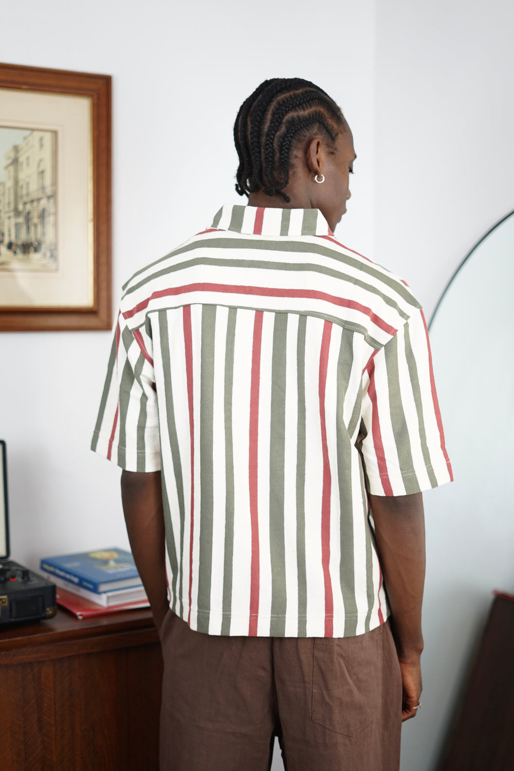 Massimo Cariño bar stripe polo shirt in green and red