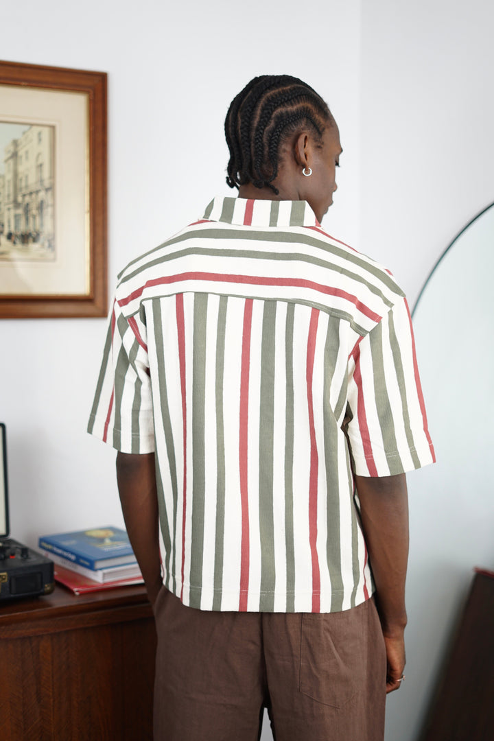 Massimo Cariño bar stripe polo shirt in green and red