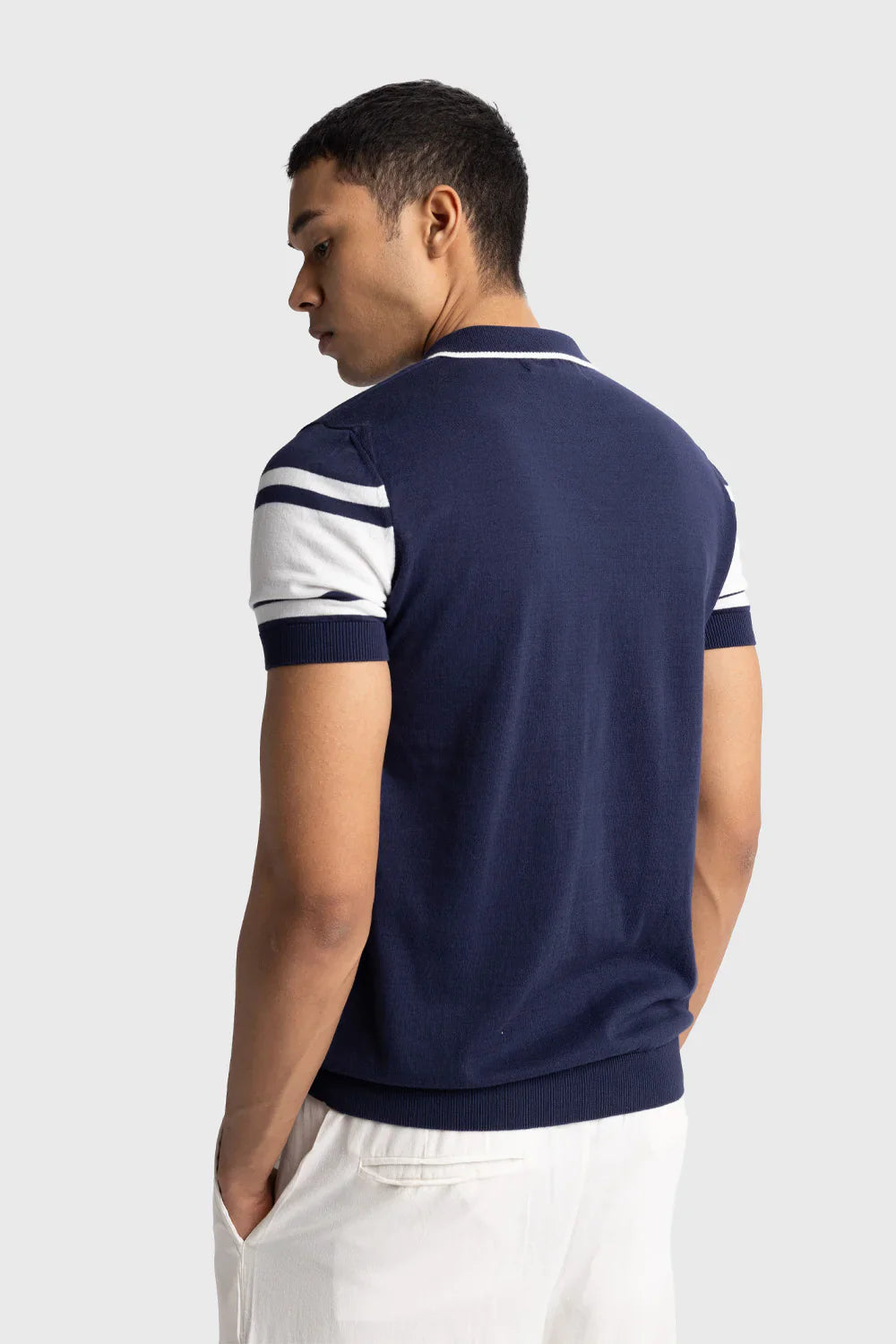 GIESTO knit polo shirt in blue and white
