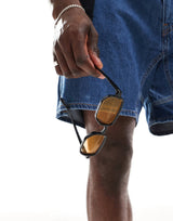 Polygonal frame sun glasses with brown lens