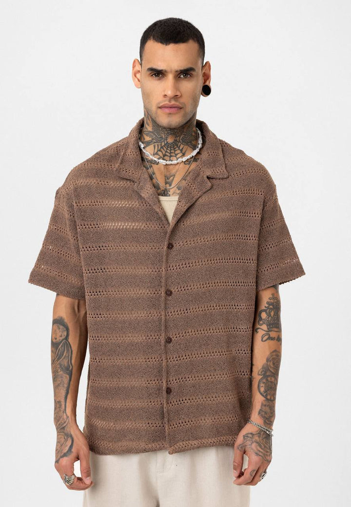 Essence of Life Cotton Popcorn Relaxed Shirt in Brown