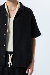 Vamos Oversized Cotton Waffle Set in Black