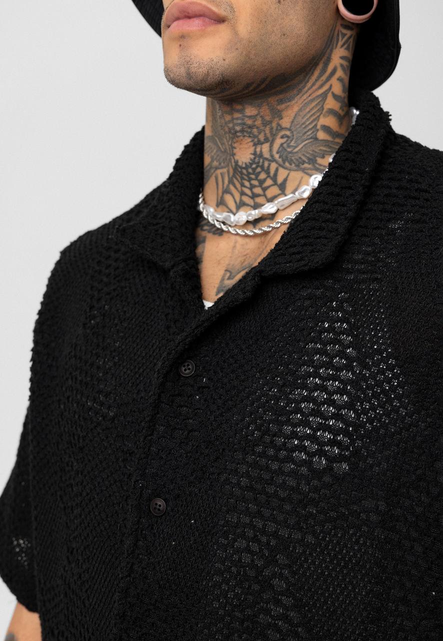 Essence of Life Crotchet Resort Shirt in Black