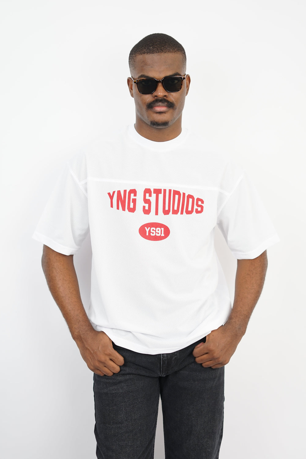 Vamos young studios mesh Jersey t-shirt in white