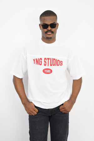 Vamos young studios mesh Jersey t-shirt in white