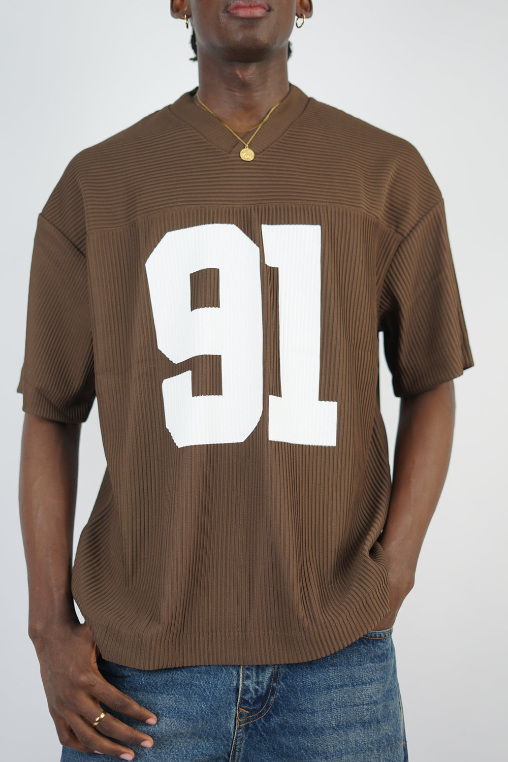 Vamos Pleated Jersey T-shirt in Chocolate