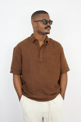 Giesto linen short sleeve shirt in brown