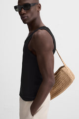 Vamos Ribbed Cotton Vest T-shirt in Black