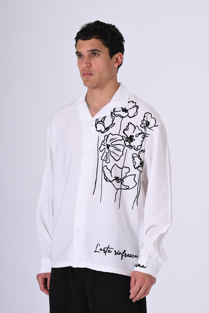 2512 Floral Embroidered Shirt in White