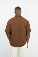 Giesto linen short sleeve shirt in brown
