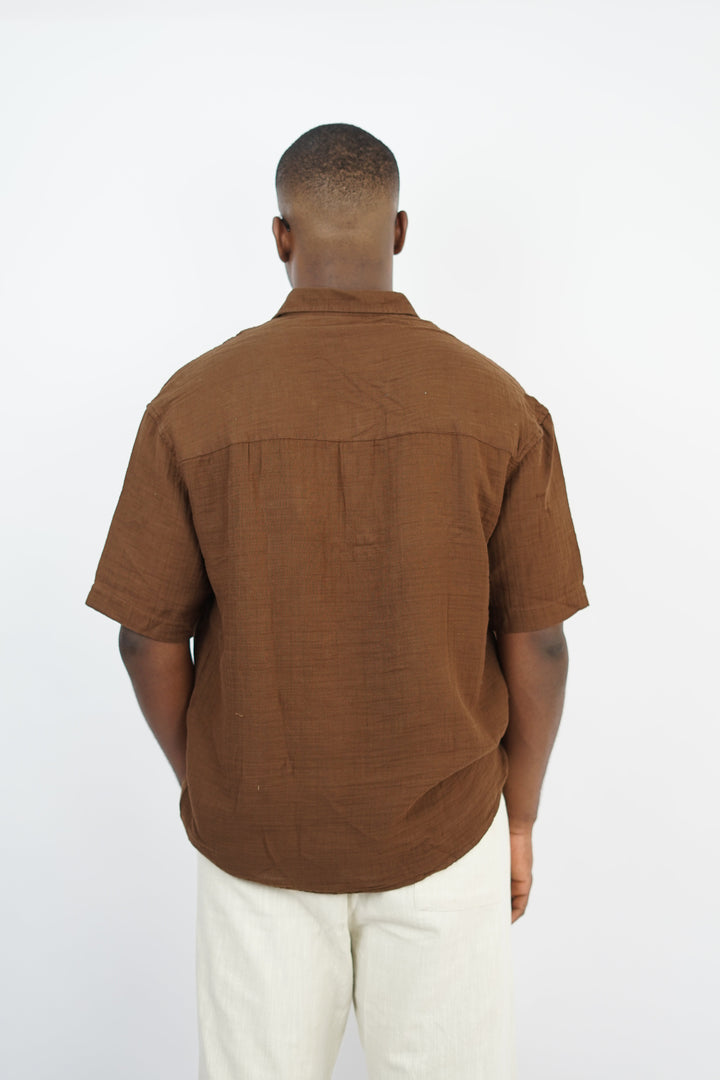 Giesto linen short sleeve shirt in brown