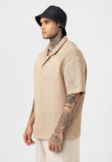 Essence of Life Crotchet Resort Shirt in Beige