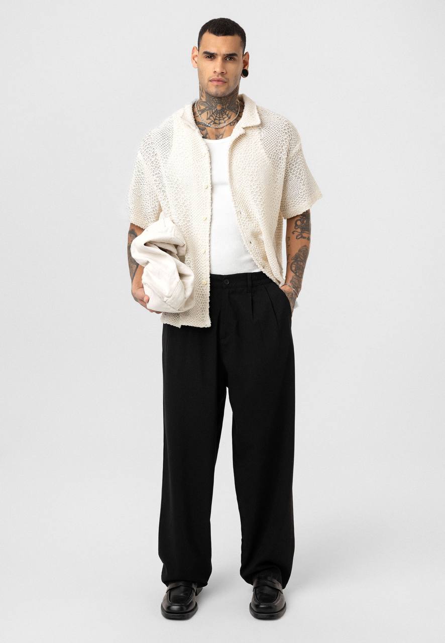 Essence of Life Crotchet Resort Shirt in Ecru