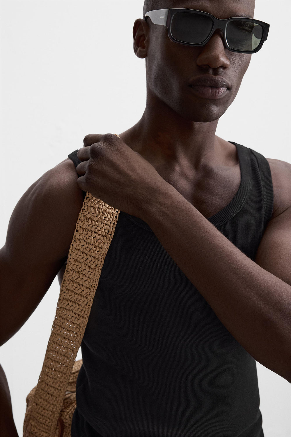 Vamos Ribbed Cotton Vest T-shirt in Black