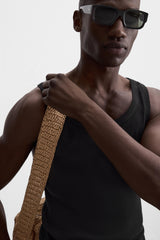 Vamos Ribbed Cotton Vest T-shirt in Black