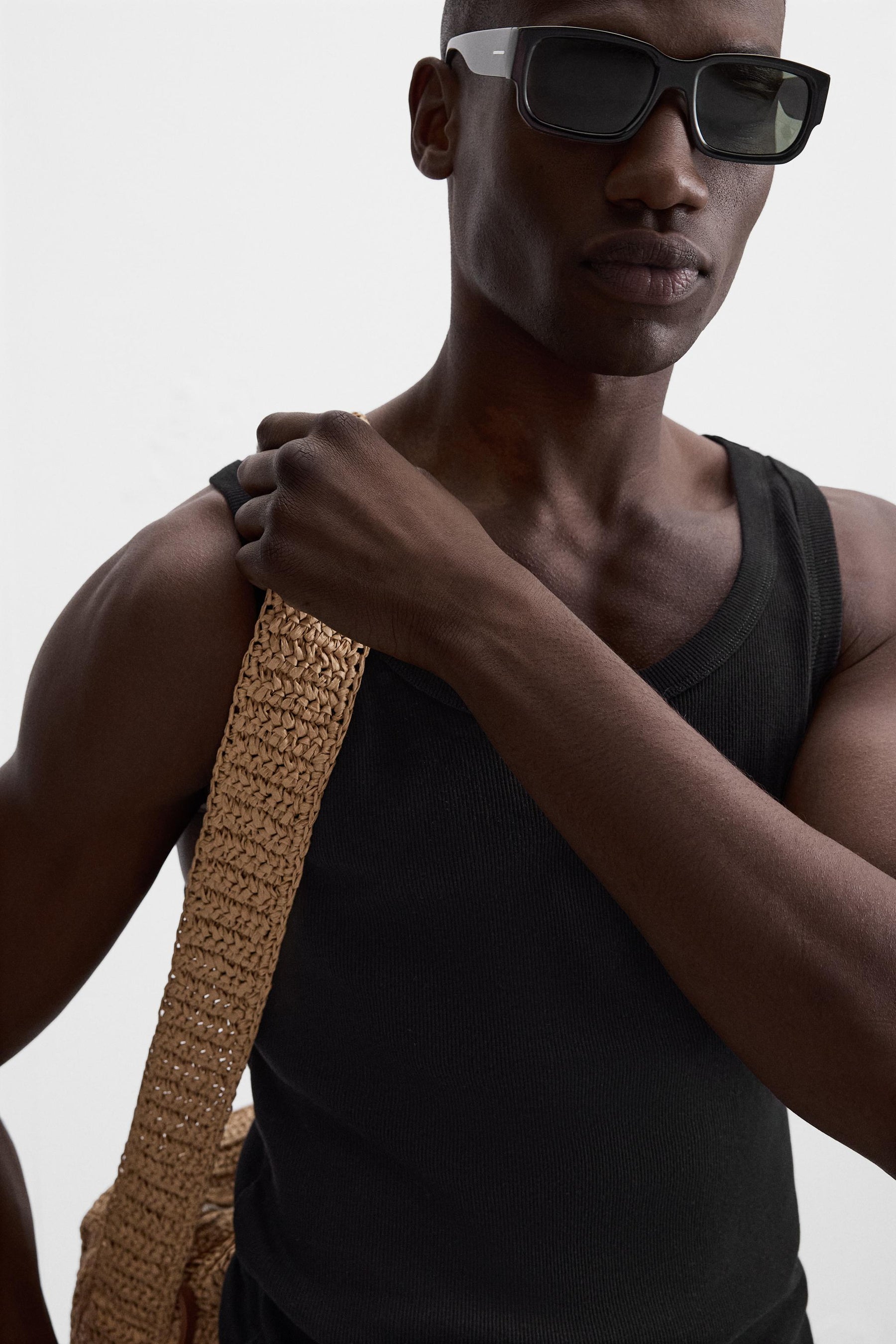 Vamos Ribbed Cotton Vest T-shirt in Black