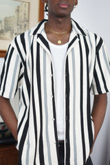 Massimo Cariño bar stripe revere shirt in torquoise