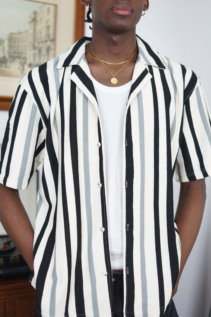 Massimo Cariño bar stripe revere shirt in torquoise