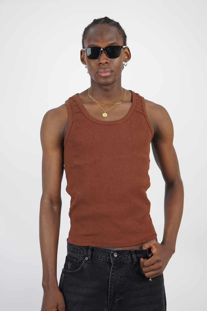 Vamos Cotton Vest T-shirt in Brown