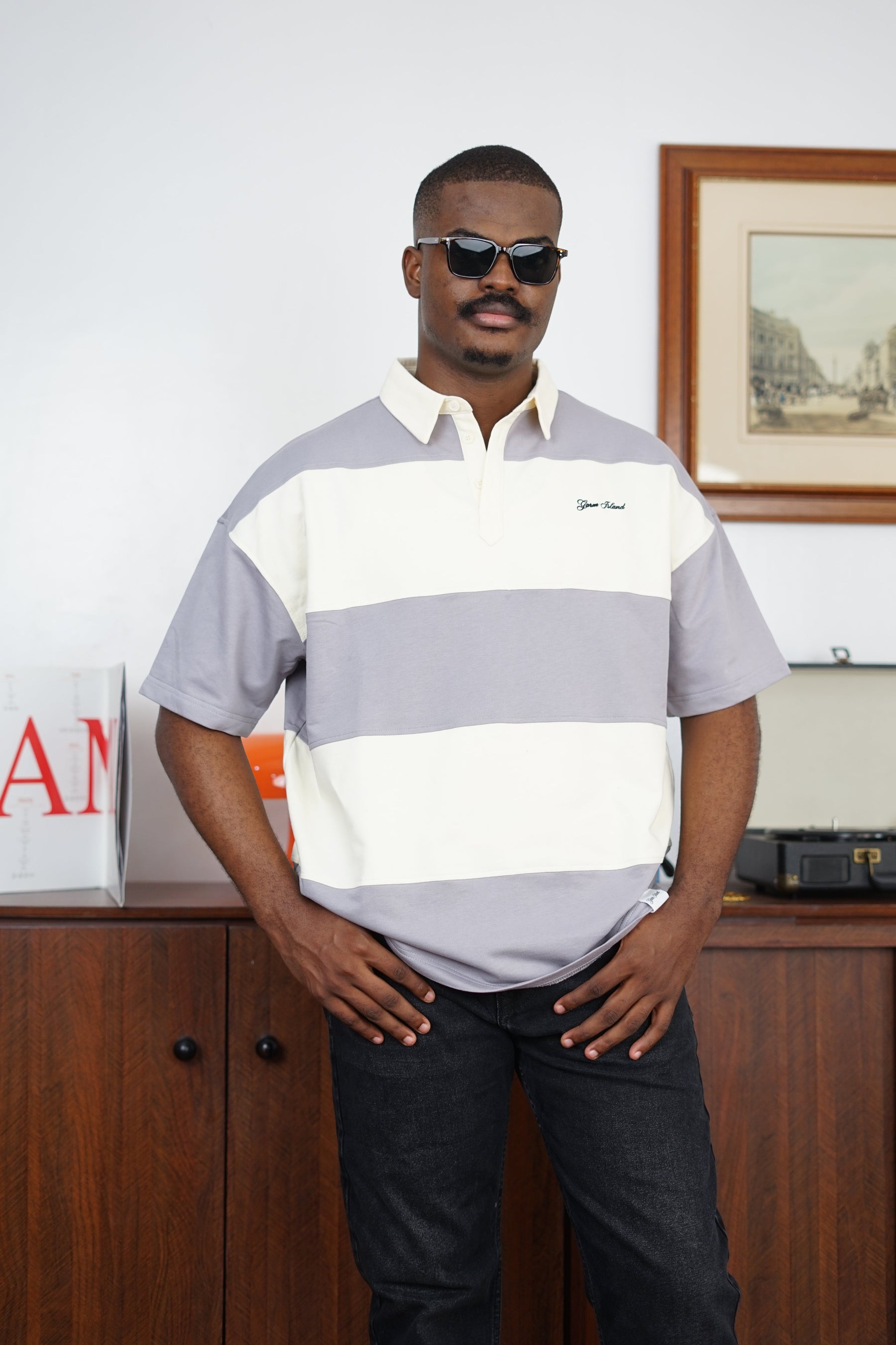 Garm Island Embroidered Short Sleeve Polo Shirt in Grey