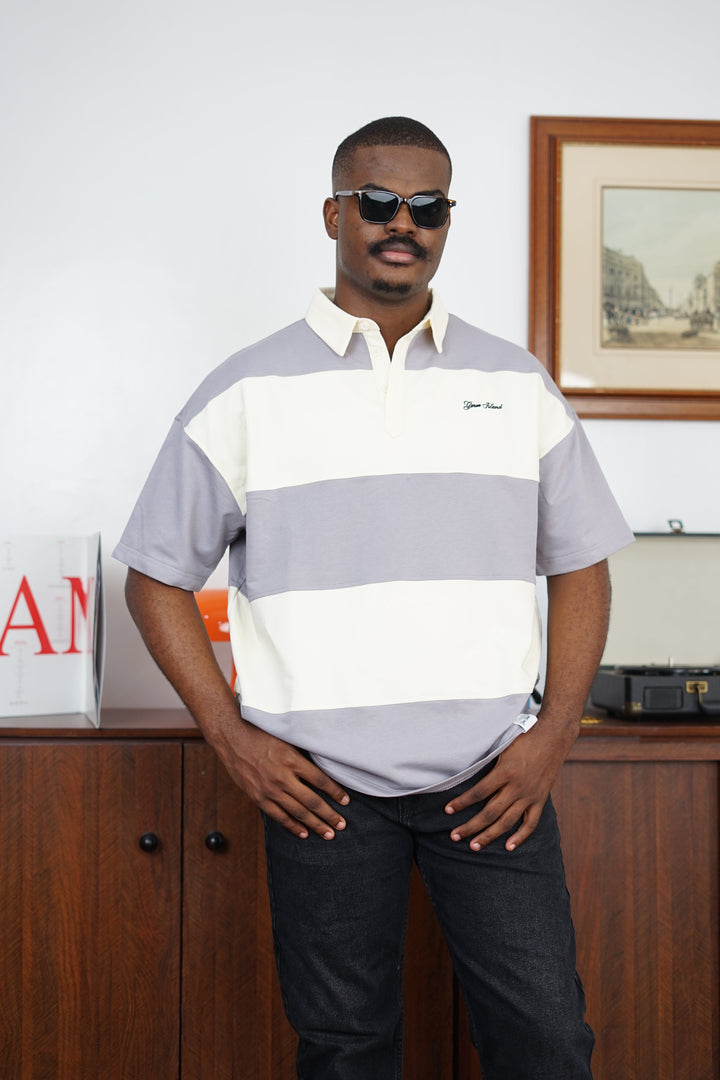 Garm Island Embroidered Short Sleeve Polo Shirt in Grey