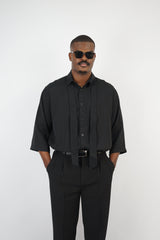 Mechanic Flowing Shirt with Bow in Black