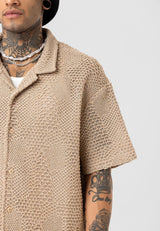 Essence of Life Crotchet Resort Shirt in Beige