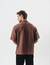 Retro club V neck shirt in brown