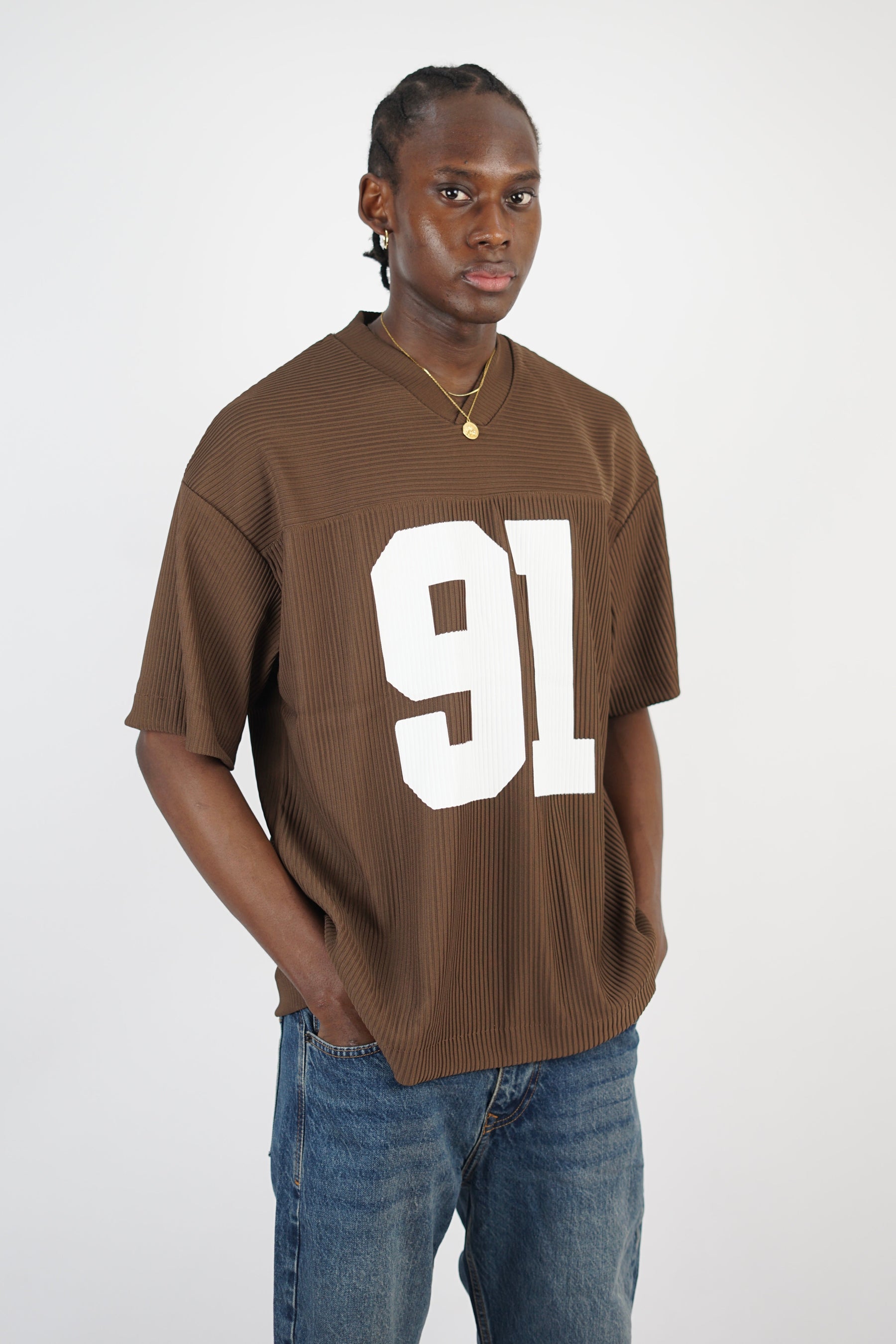 Vamos Pleated Jersey T-shirt in Chocolate