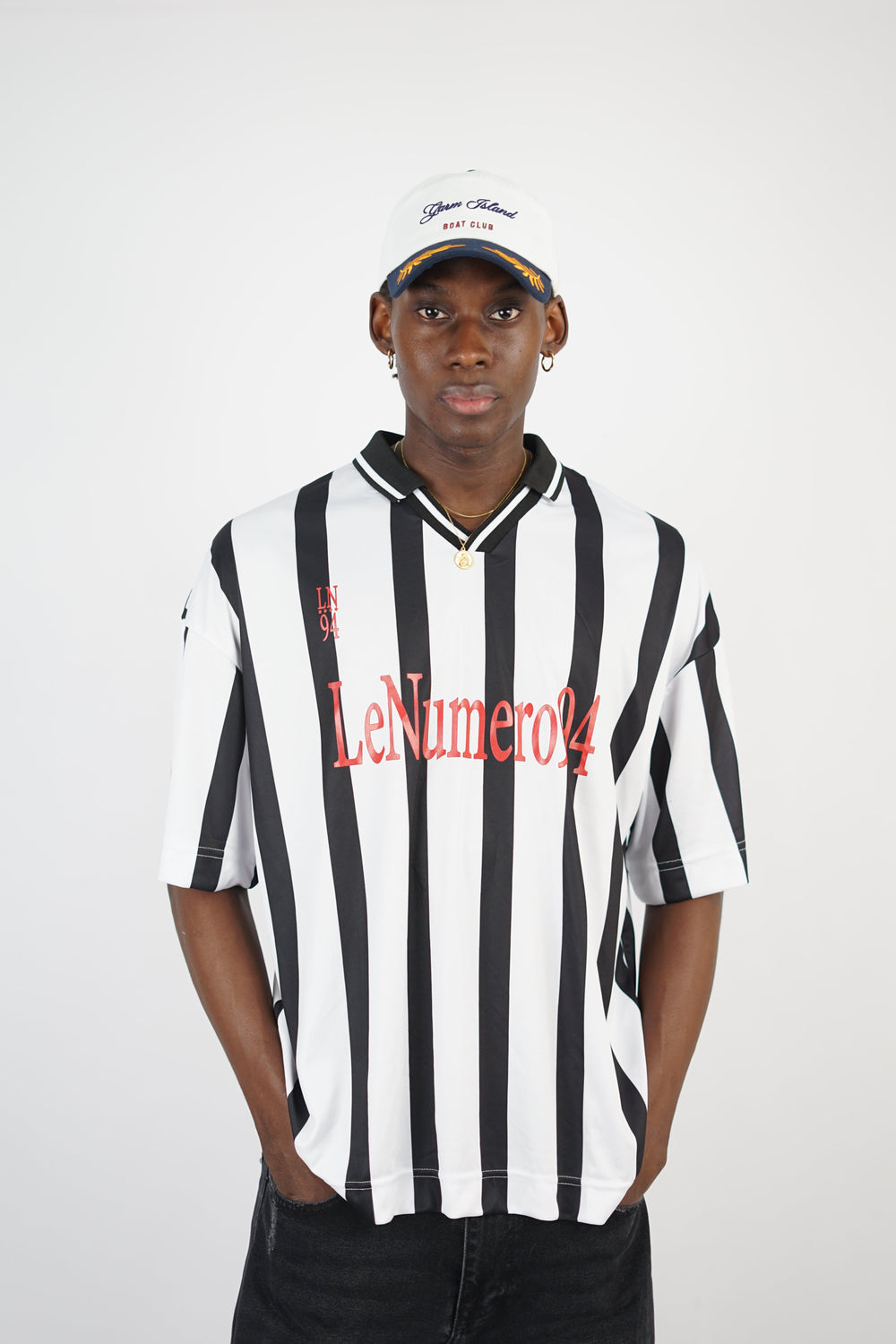 Vamos Numero Oversize Striped Jersey T-shirt in White