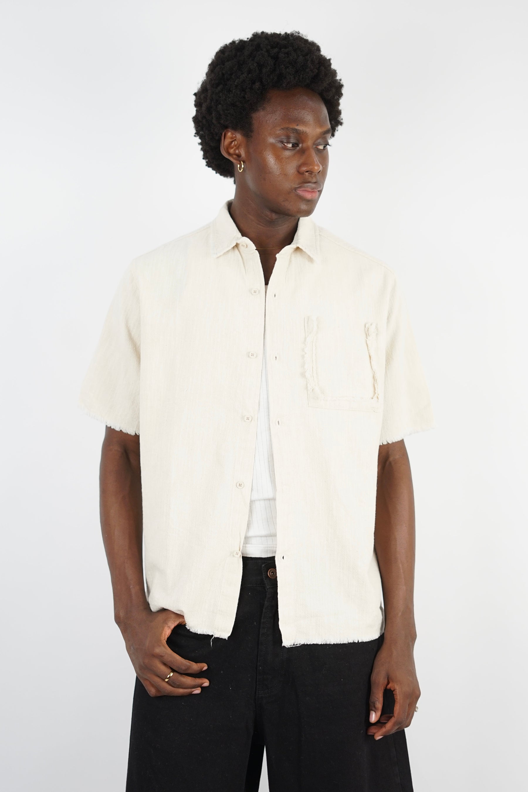 Essence of Life Oversized Short Sleeve Shirt in Beige