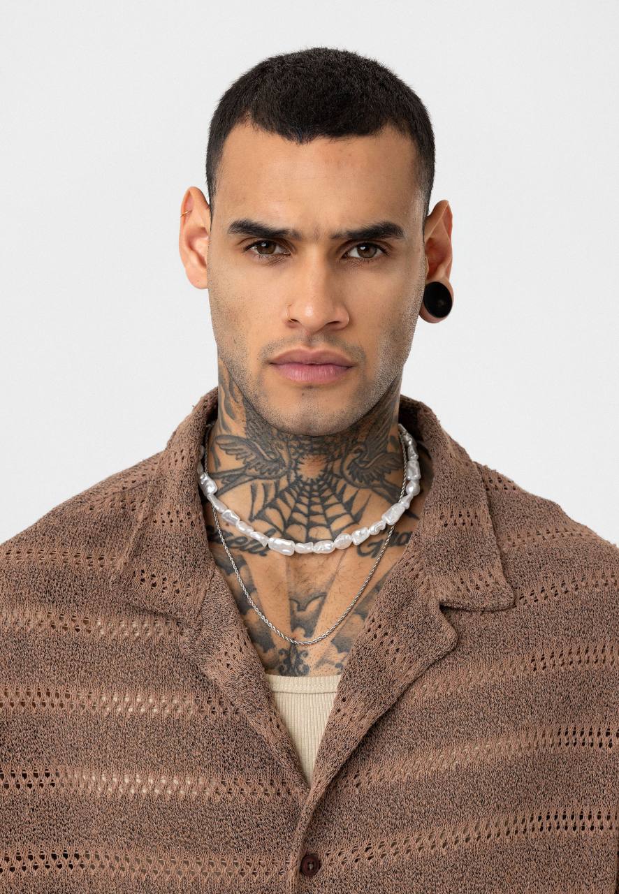 Essence of Life Cotton Popcorn Relaxed Shirt in Brown