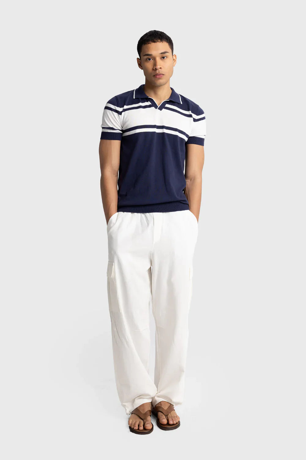 GIESTO knit polo shirt in blue and white