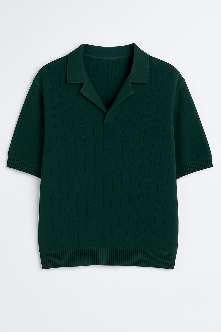 GIESTO knitted polo shirt in dark green