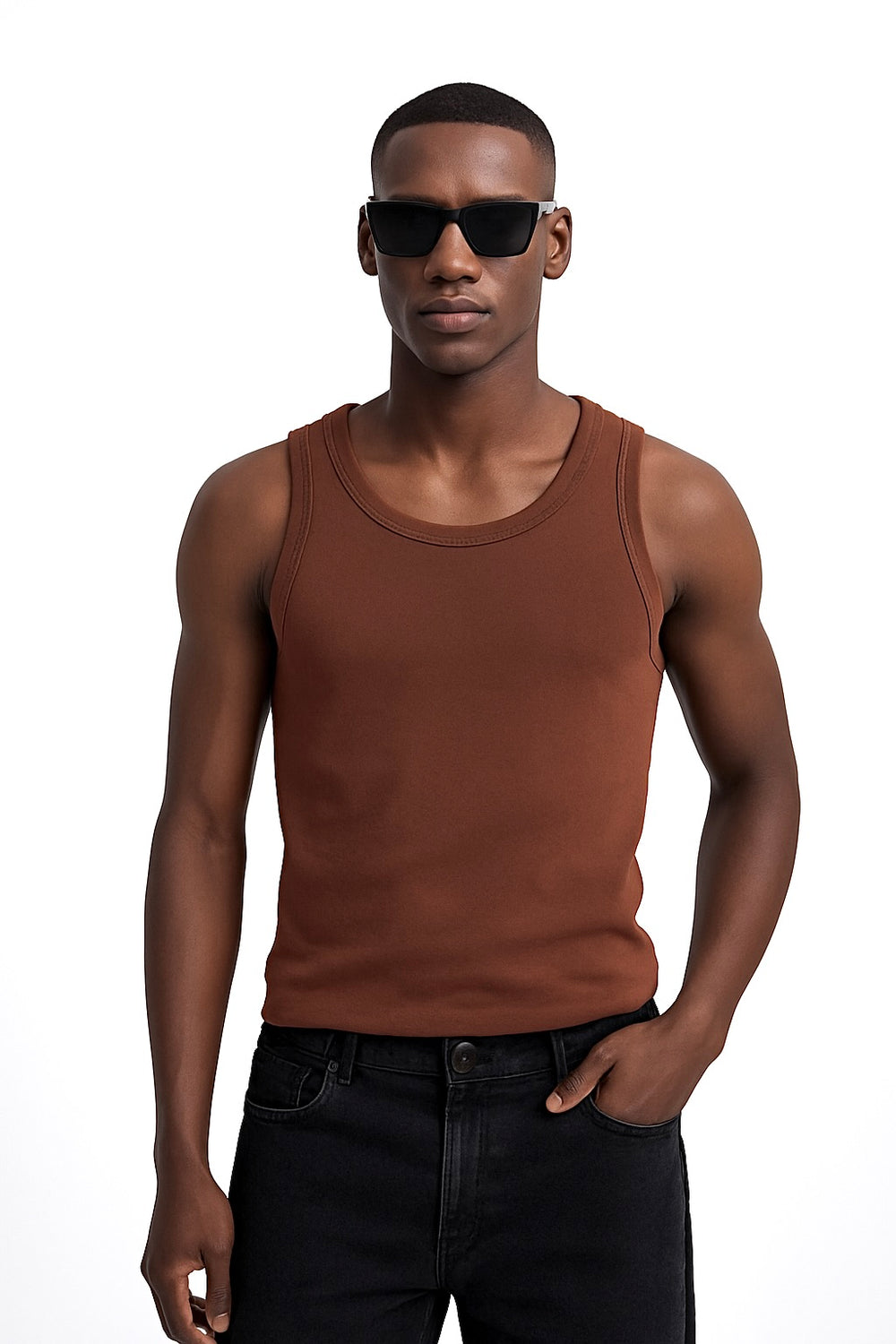 Vamos Cotton Vest T-shirt in Brown