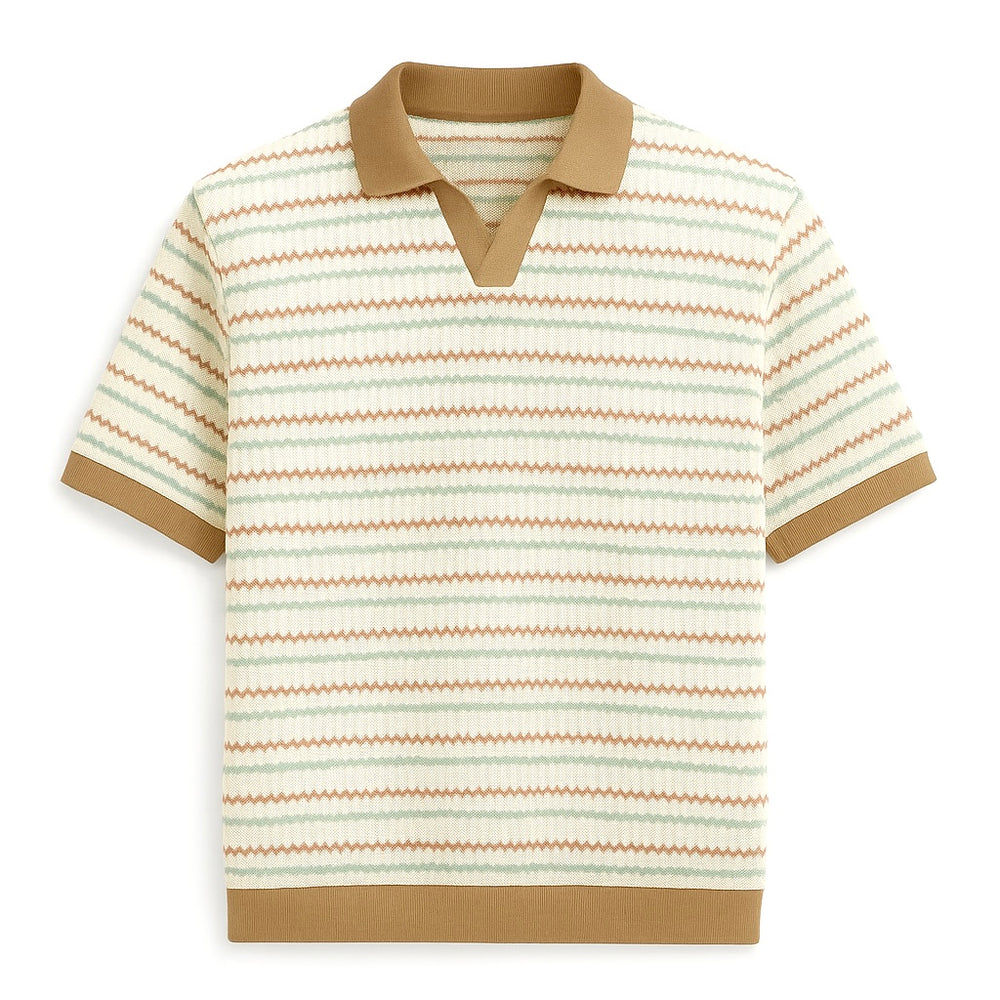 Giesto Jacquard Knit Polo shirt in brown/green