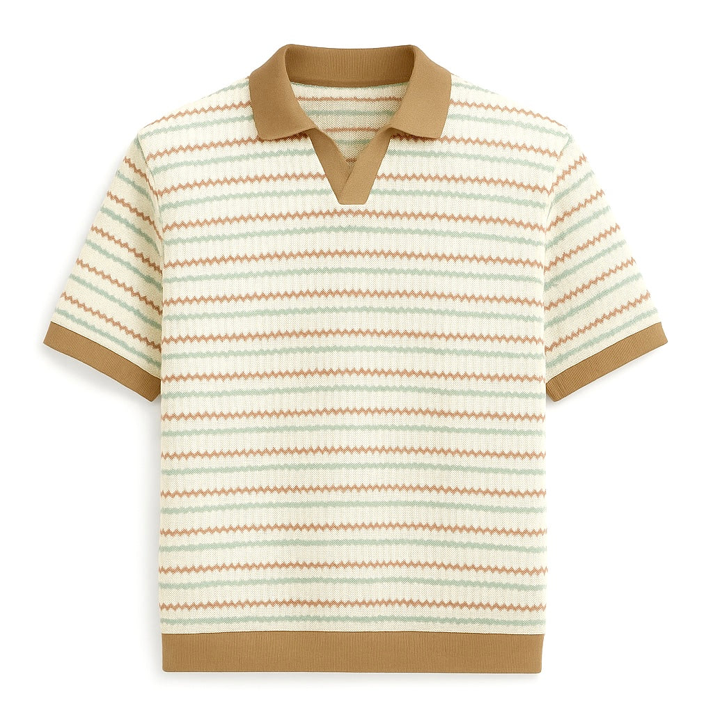 Giesto Jacquard Knit Polo shirt in brown/green