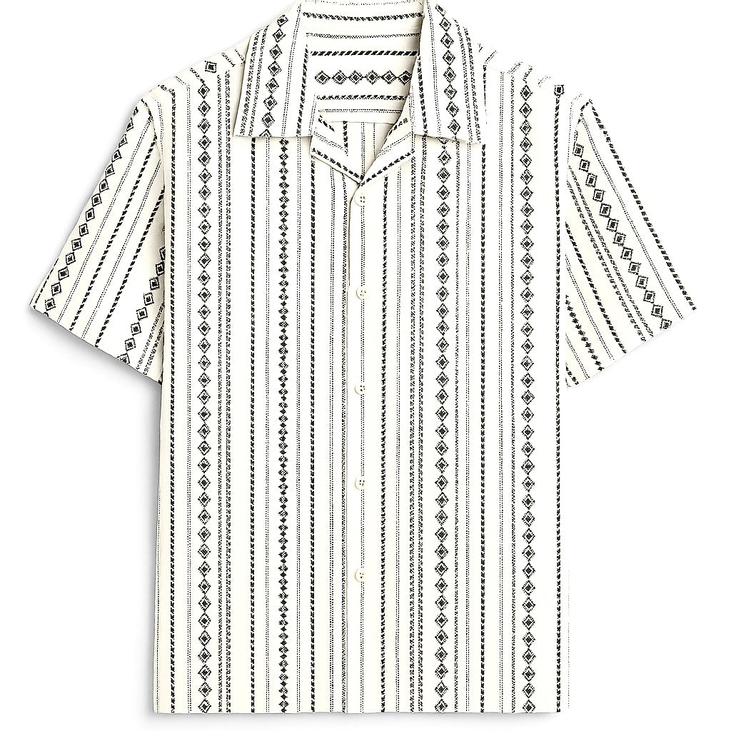 Giesto Striped oversized revere shirt in ecru/black