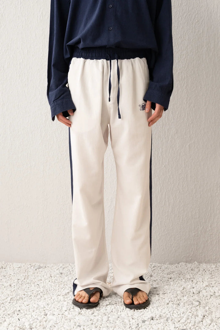 Giesto Embroidered Double Toned Linen Pants in White