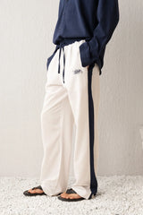 Giesto Embroidered Double Toned Linen Pants in White