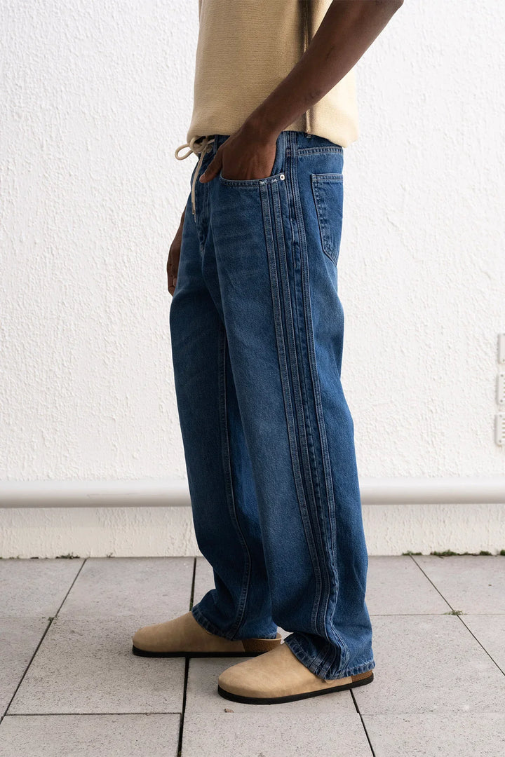 GIESTO LACE UP BAGGY JEANS IN BLUE